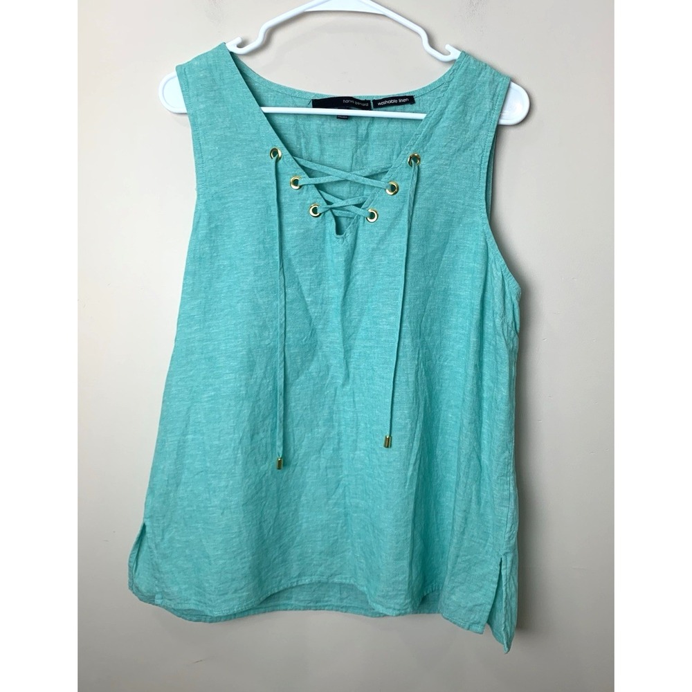 Harve Benard Blouse Womens Large Green Sleeveless Linen Cotton Tunic
